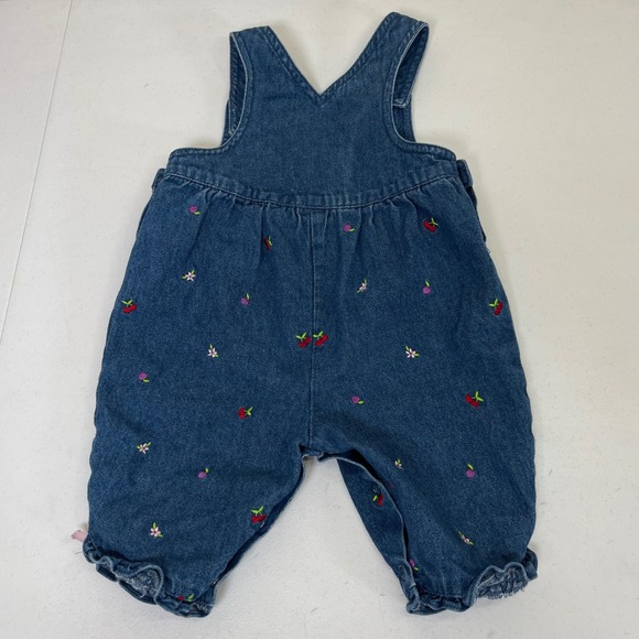 Little Wonders Denim Floral Cherry Romper Baby Girl 0-3M Blue Embroidered Bows - Picture 5 of 6